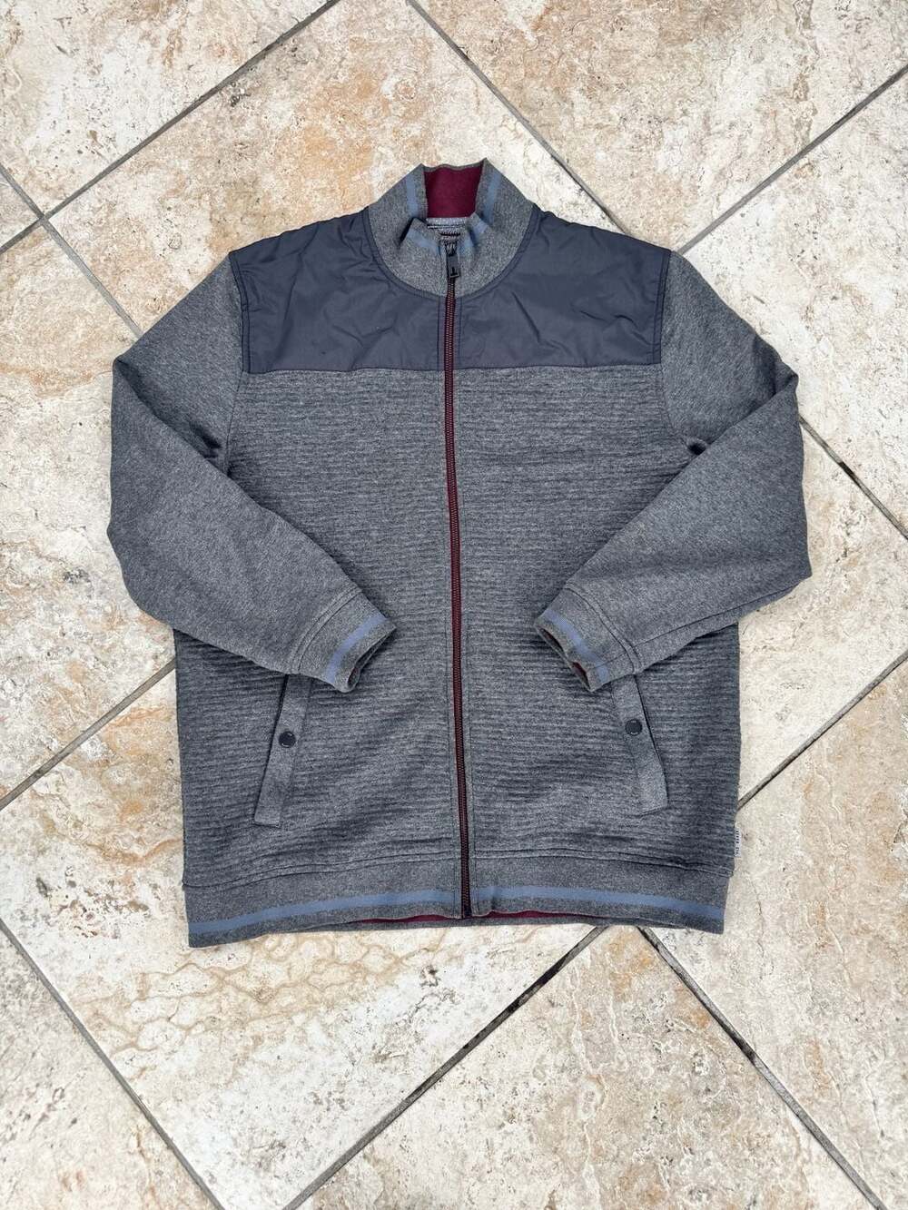 Ted Baker London Mens Size 5 Gray Sardin Quilted Full Zip Funnel Neck Jacket